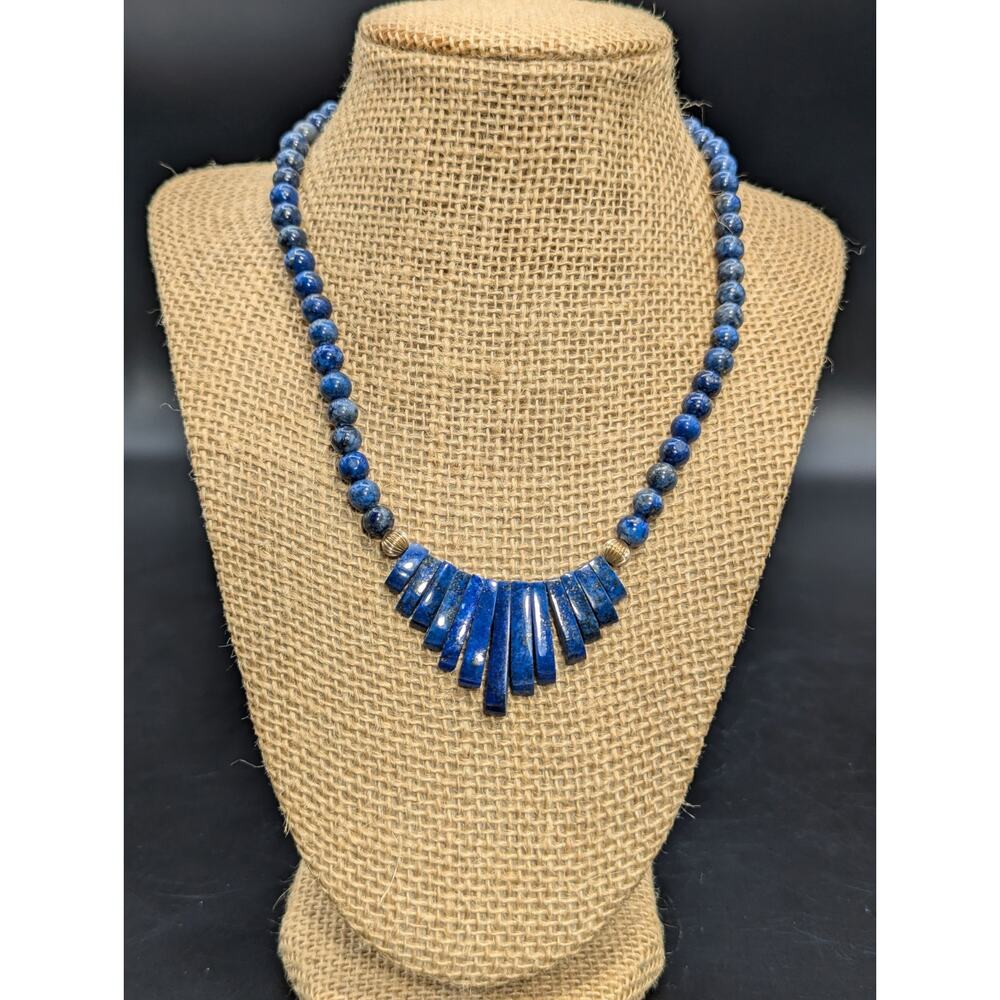 Vintage Gold Filled Cleopatra Fringe Royal Blue Lapis Lazuli Beaded Necklace